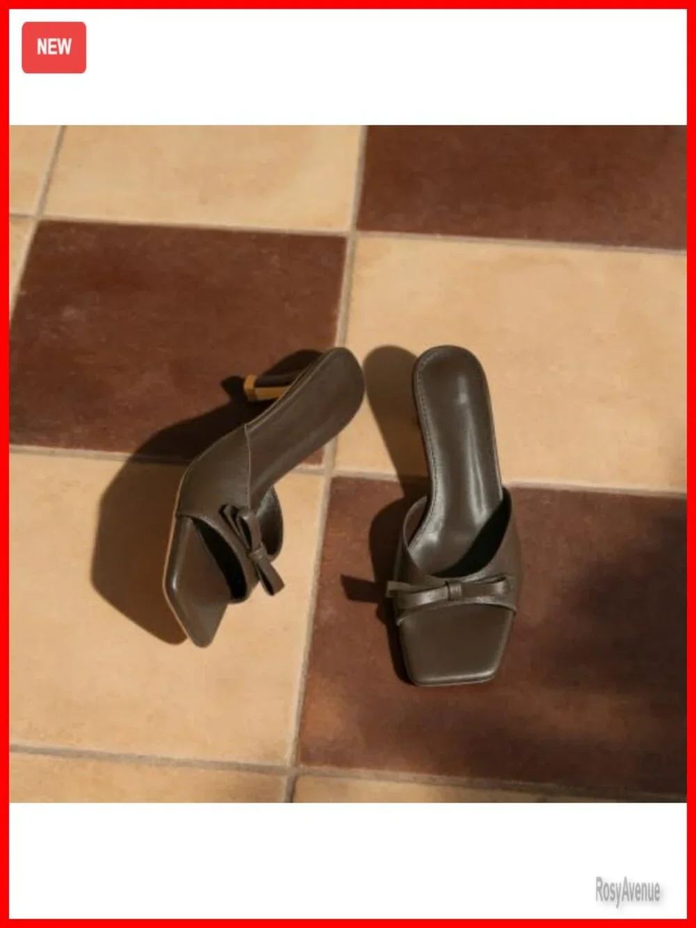 Kitten Heel Mules Open Toe Square Toe Slip On PU Heeled Sandals